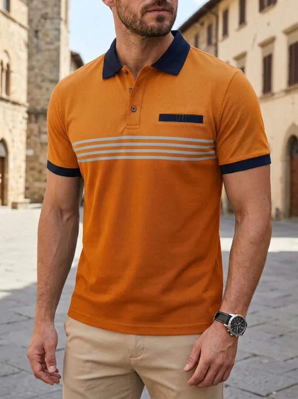 Men's Classic Colorblock Striped Polo Shirt