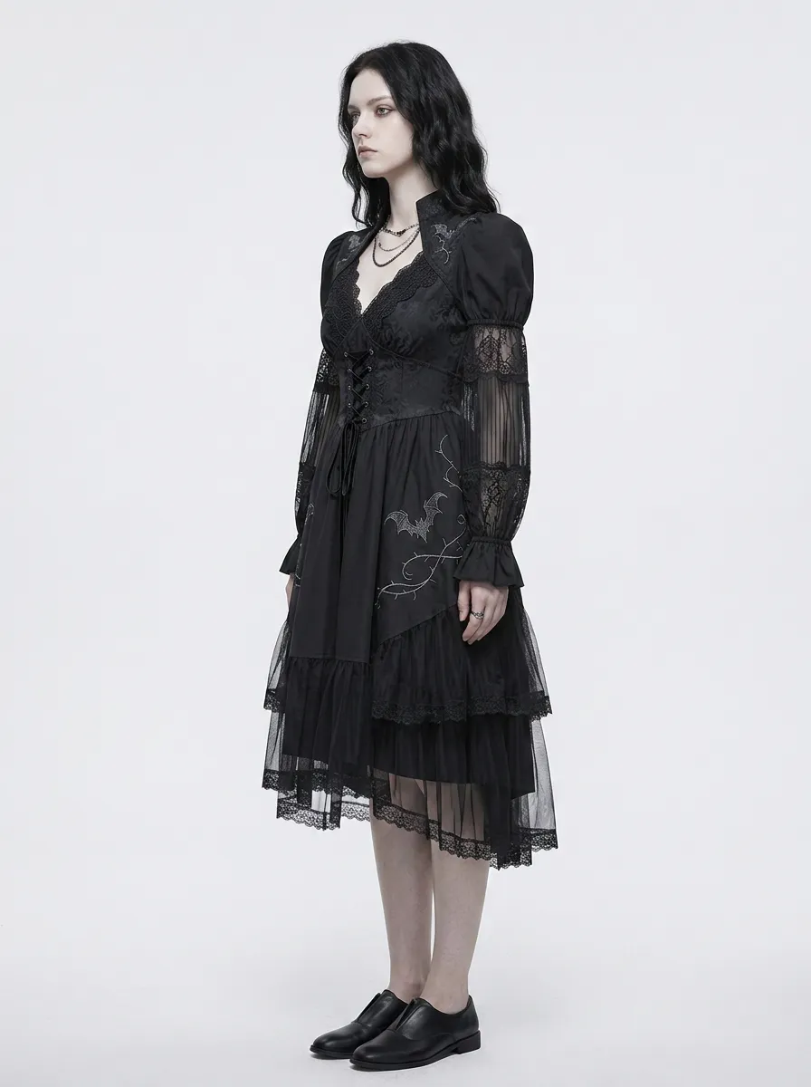 Women's Gothic Bat Lace Embroidered Corset Printed Top