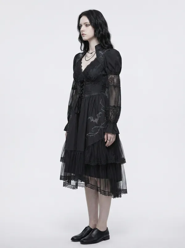 Women's Gothic Bat Lace Embroidered Corset Printed Top