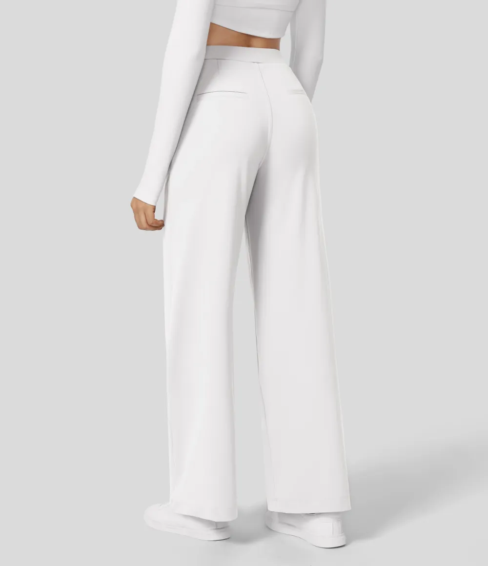 2026🔥  High Waisted Plicated Side Pocket Straight Leg Work Pants