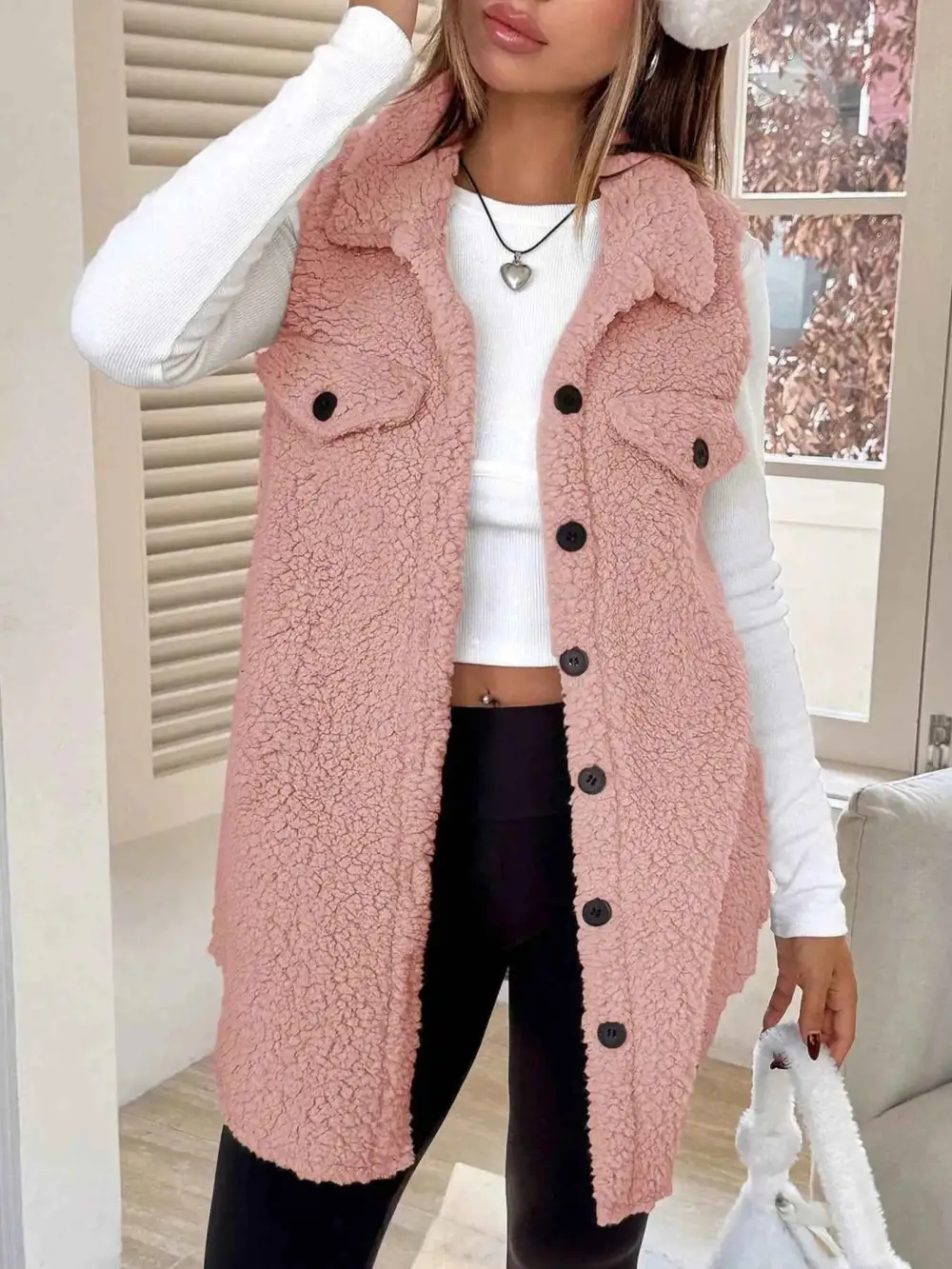 Button Down Sherpa Fleece Vest Coat