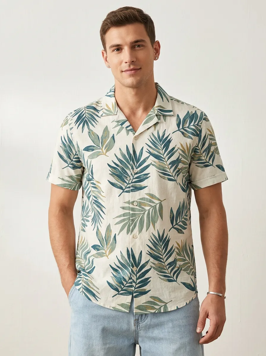 Men's Palm Leaf Printed Easygoing Shirt