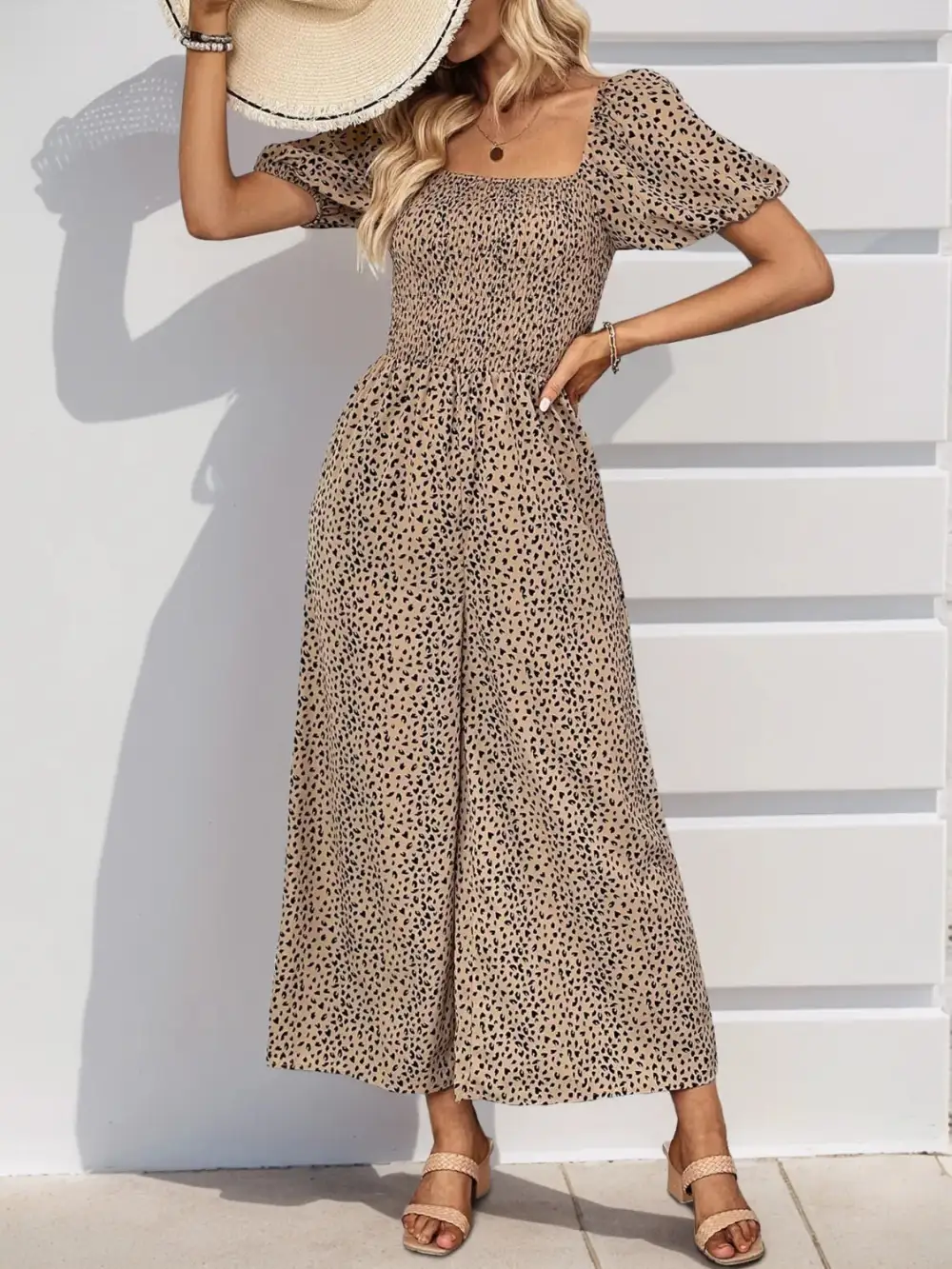 Square Neck Puff Sleeve Jumpsuit Relaxed