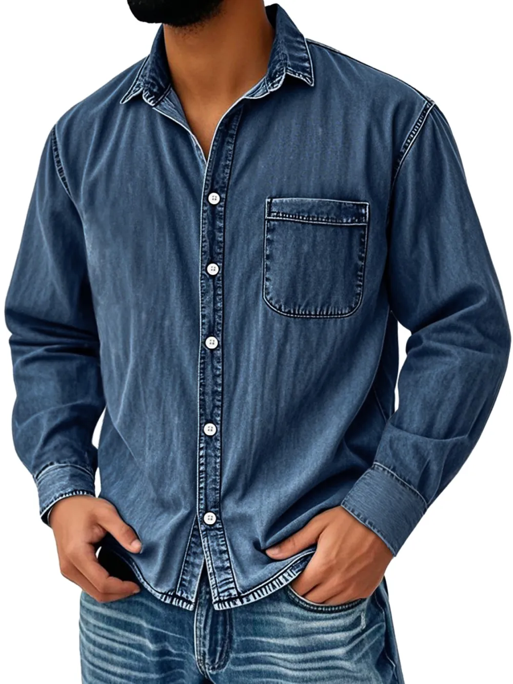 Long Sleeve Camp Collar Pocket Shirt