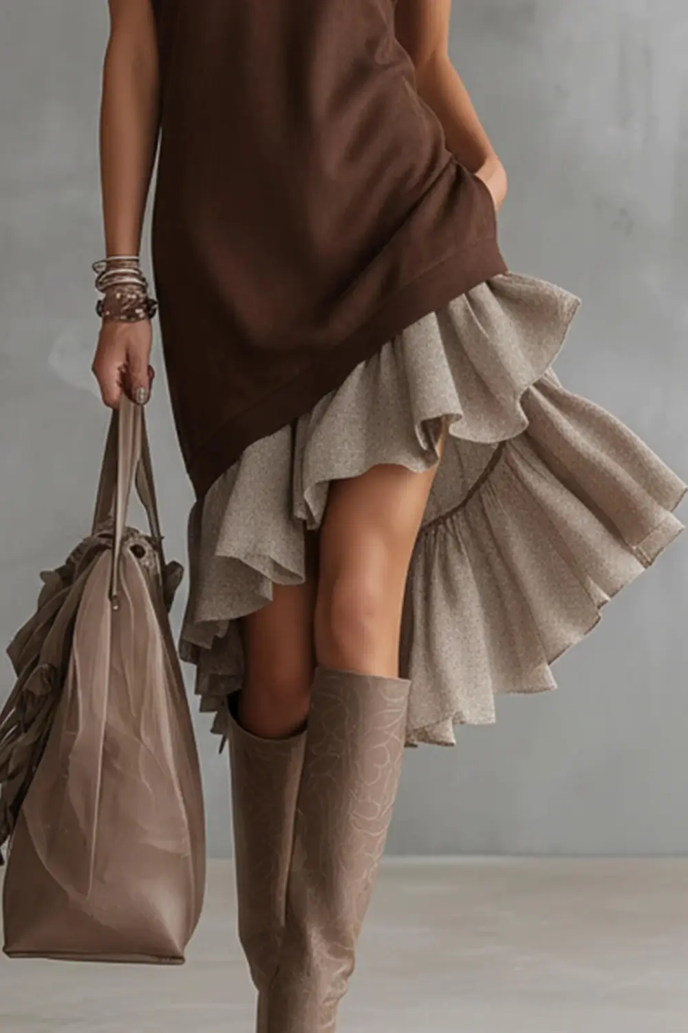 Elegant Asymmetrical Ruffled Hem Sleeveless Midi Dress
