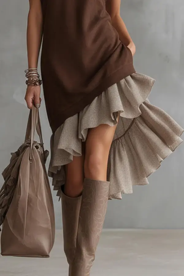 Elegant Asymmetrical Ruffled Hem Sleeveless Midi Dress