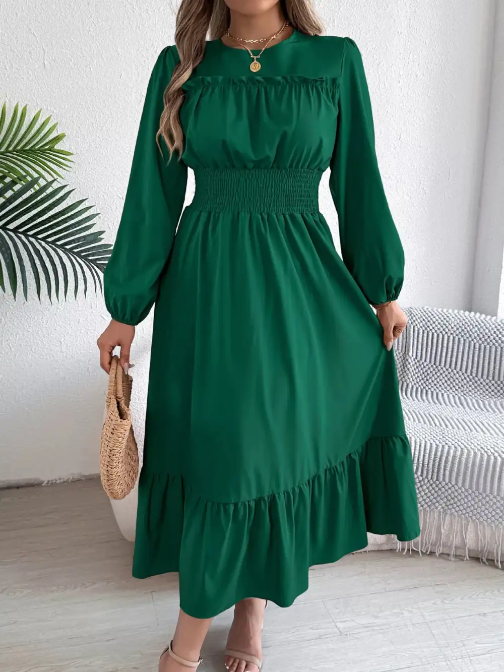 Round Neck Tiered Dress Casual