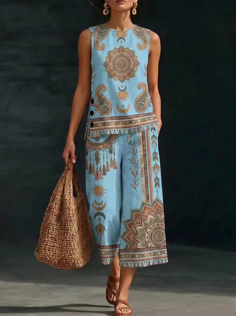 Women's Bohemian Mandala Paisley Printed Sleeveless Set