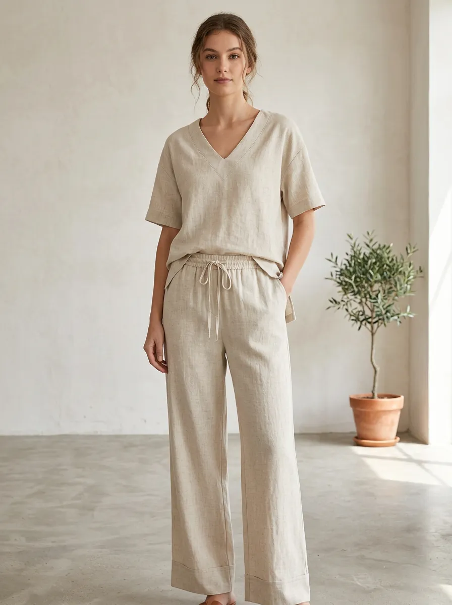 Refined Pocket Women's V-Neck Casual Lounge Set
