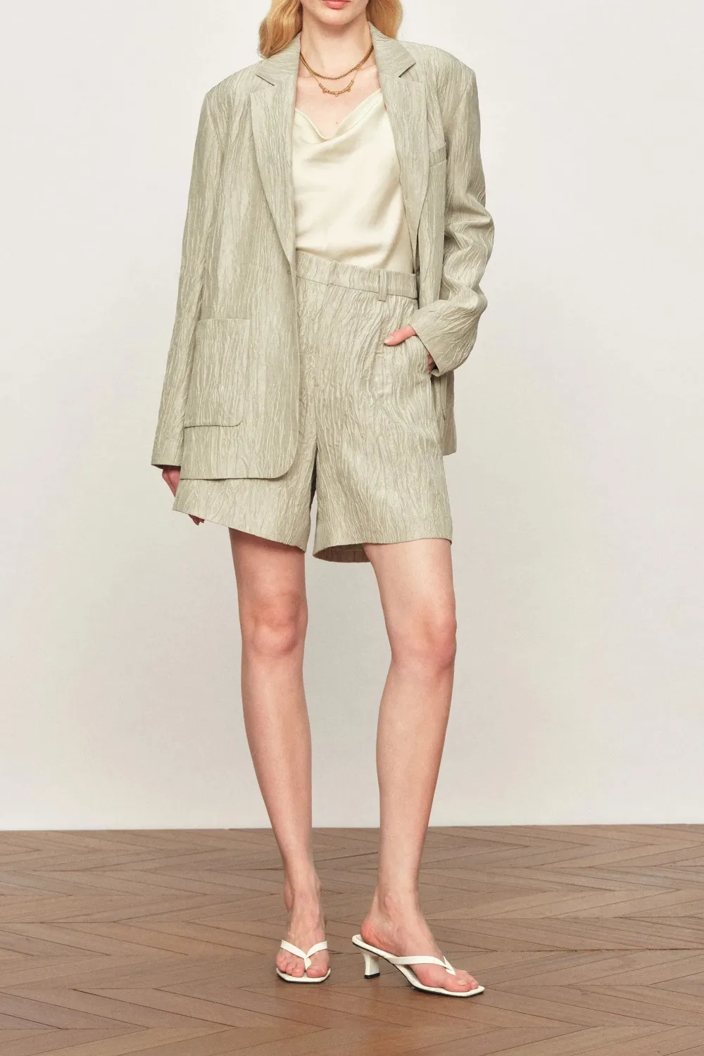 Pleated Texture Utility Blazer