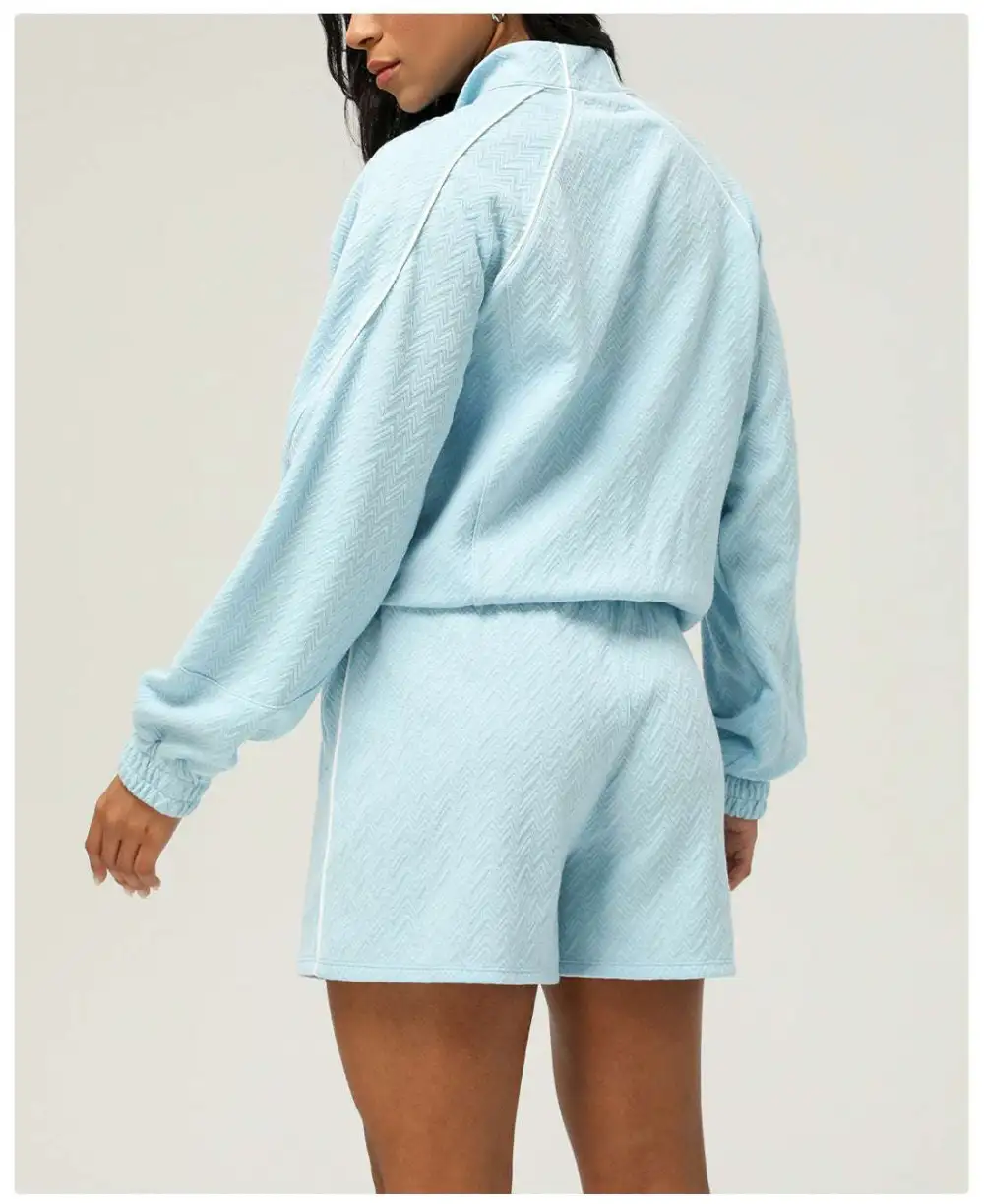 Long-Sleeve High-Waist Jacket and Shorts Active Set
