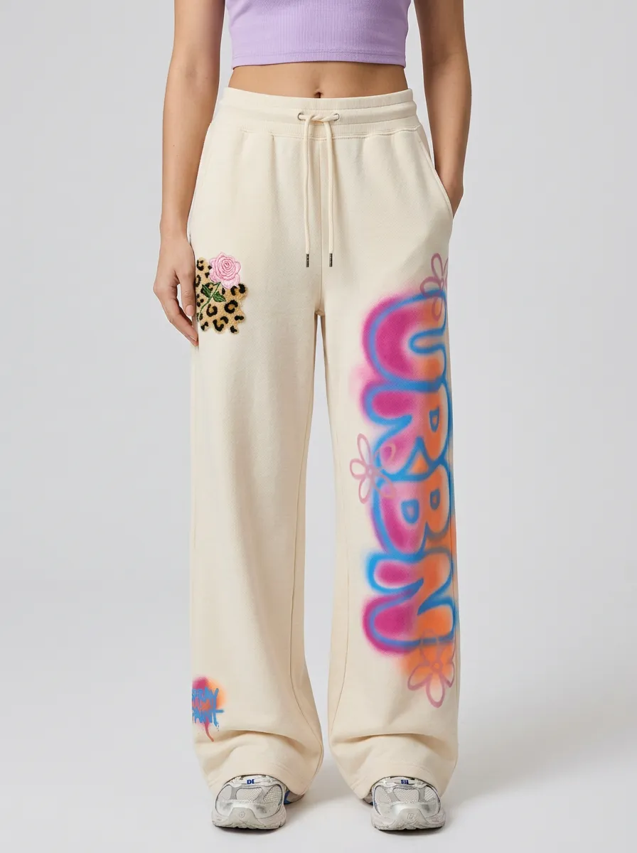 Women's Streetwear Urban Graffiti Rose Leopard Printed Sweatpants