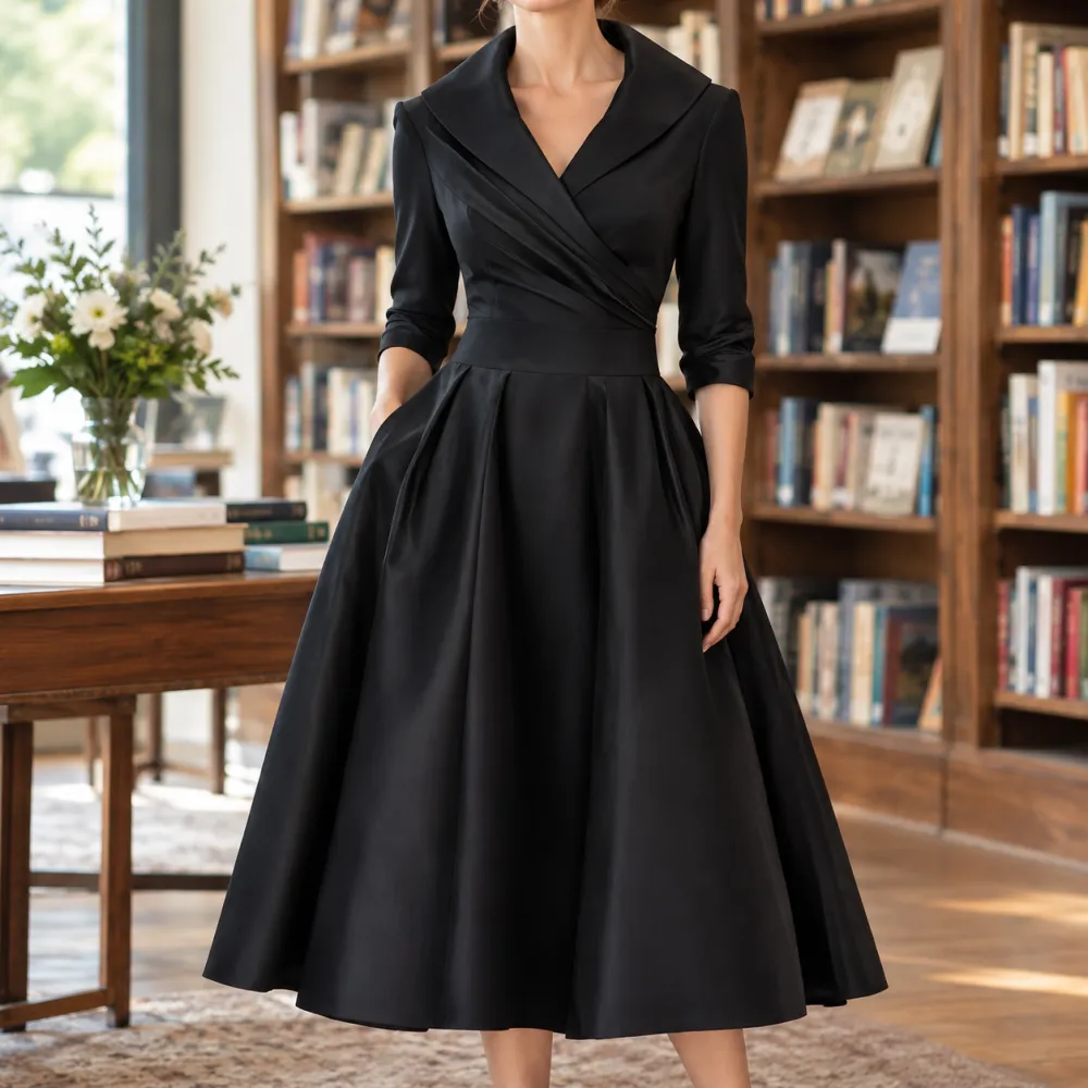 Pleated Asymmetric Midi Dress