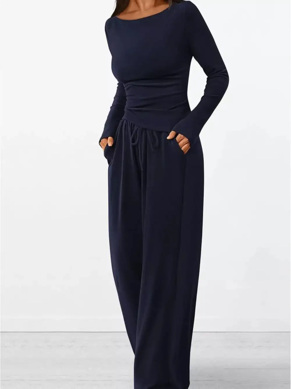 Relaxed Long Sleeve Top and Wide Leg Pants Set