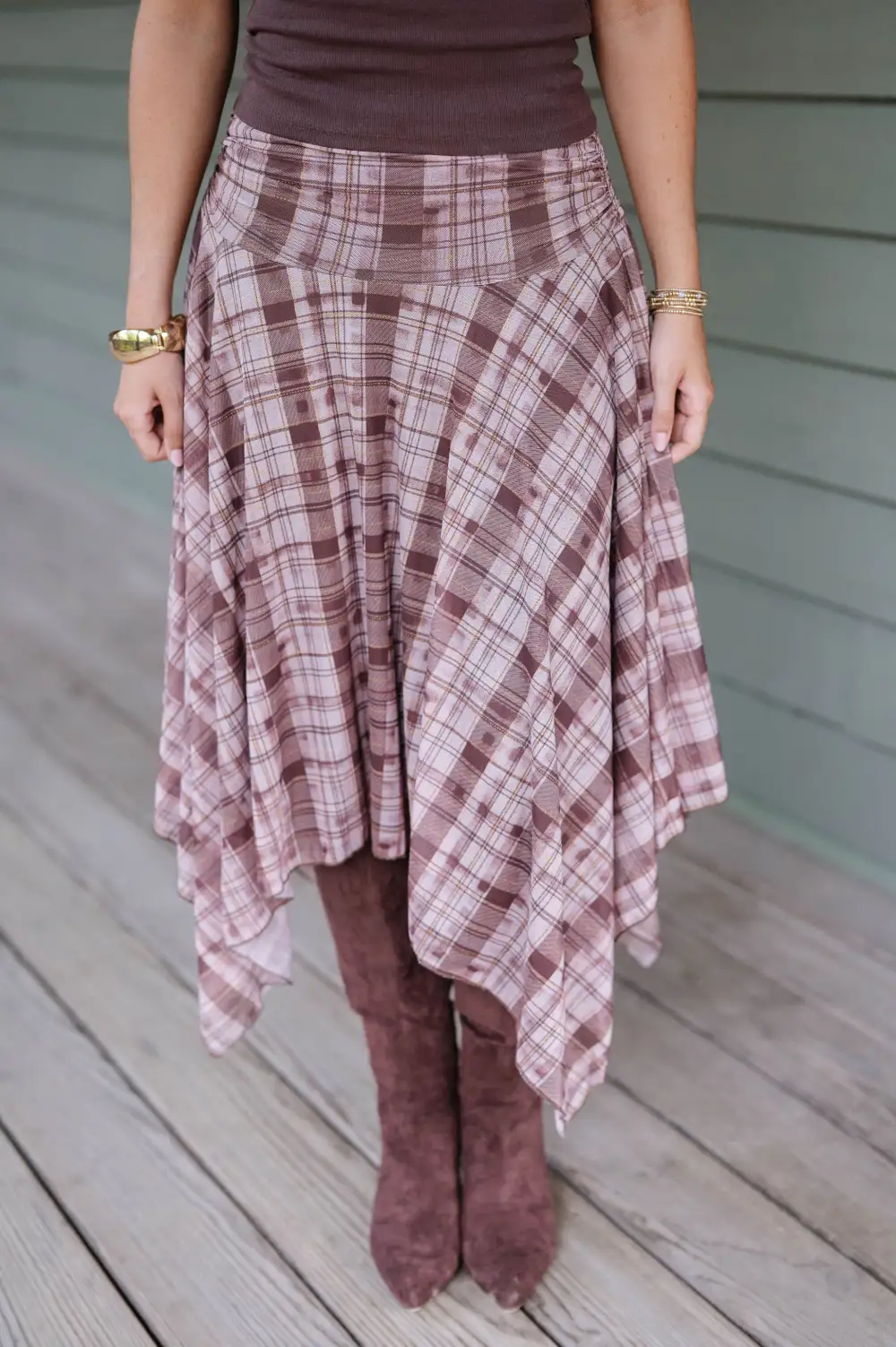 Refined Plaid High Rise Midi Skirt