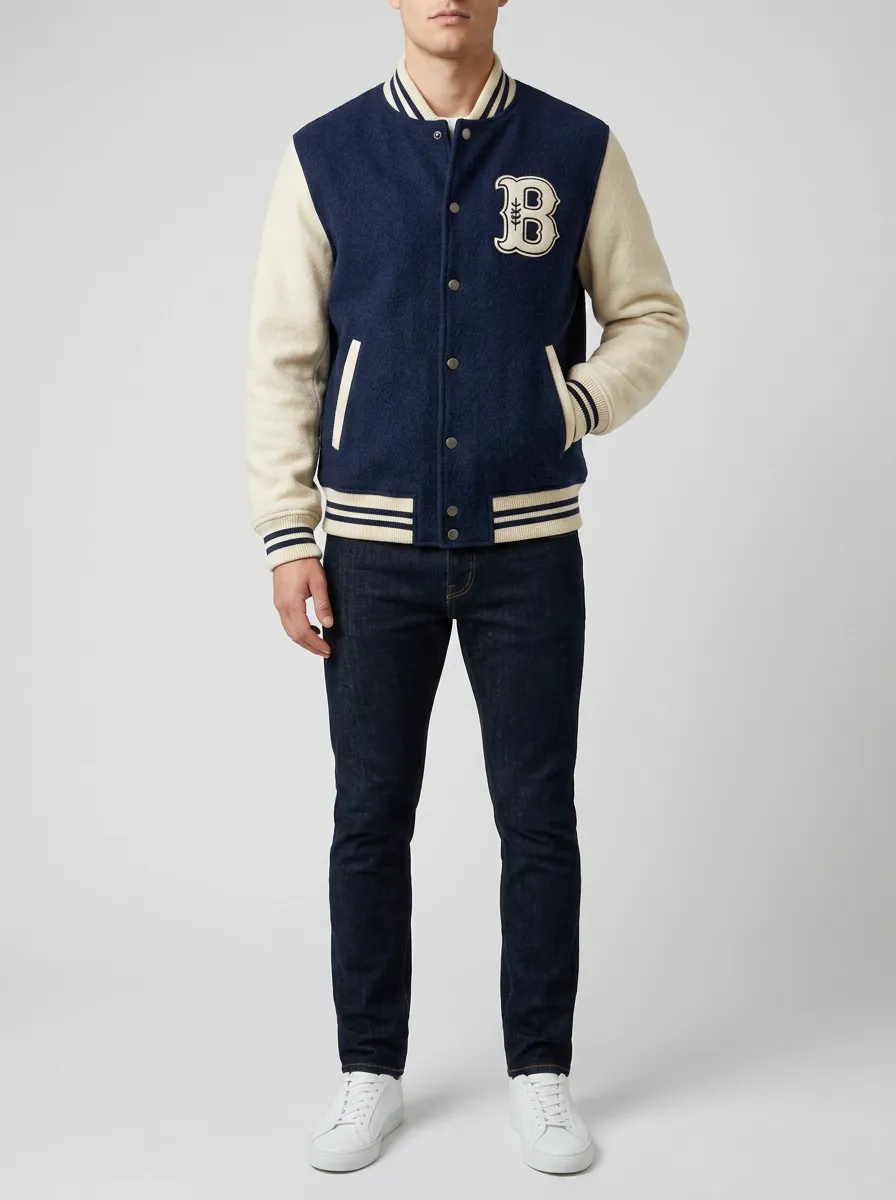 Men's Letter B Embroidered Wool Baseball Jacket