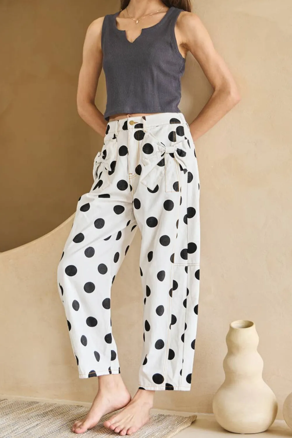 White Polka Dot Bow Jeans