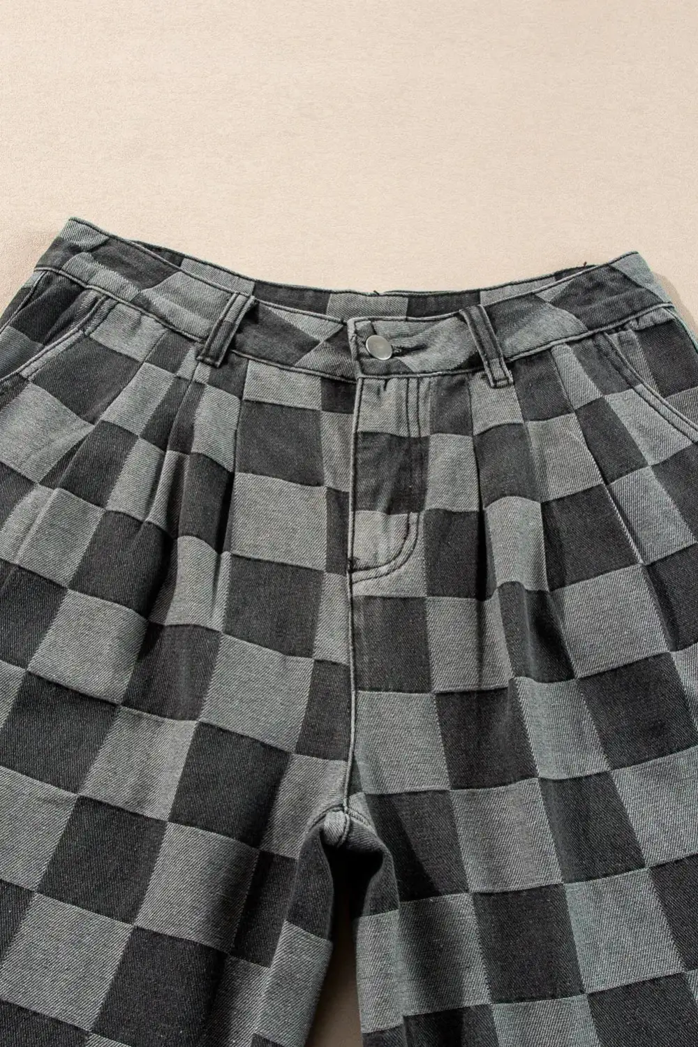 Plaid Relaxed Fit Wide Leg Pocketed Casual Jeans