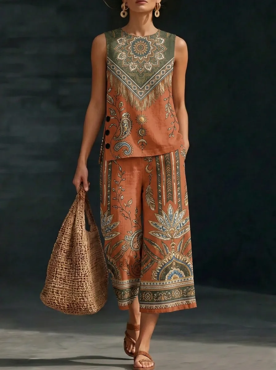 Women's Bohemian Mandala Paisley Printed Sleeveless Set