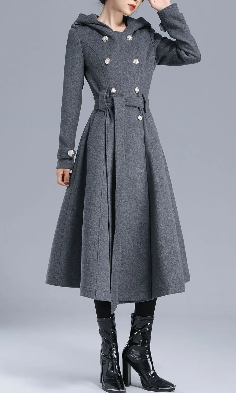 Wool Oversized Hooded Double Breasted Pocketed Midi Coat