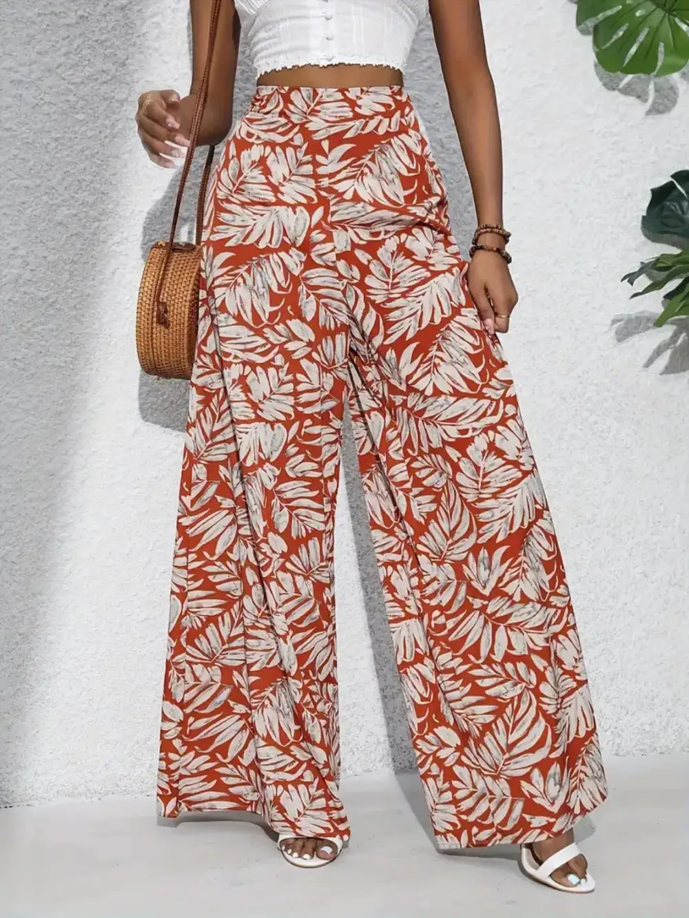 Wide Leg High Waist Printed Casual Pants