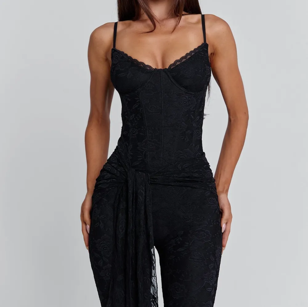 Black Lace Bust Corset Jumpsuit