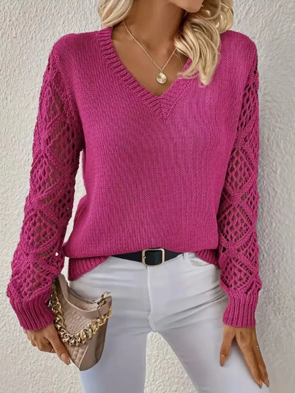 V-Neck Crochet Sweater