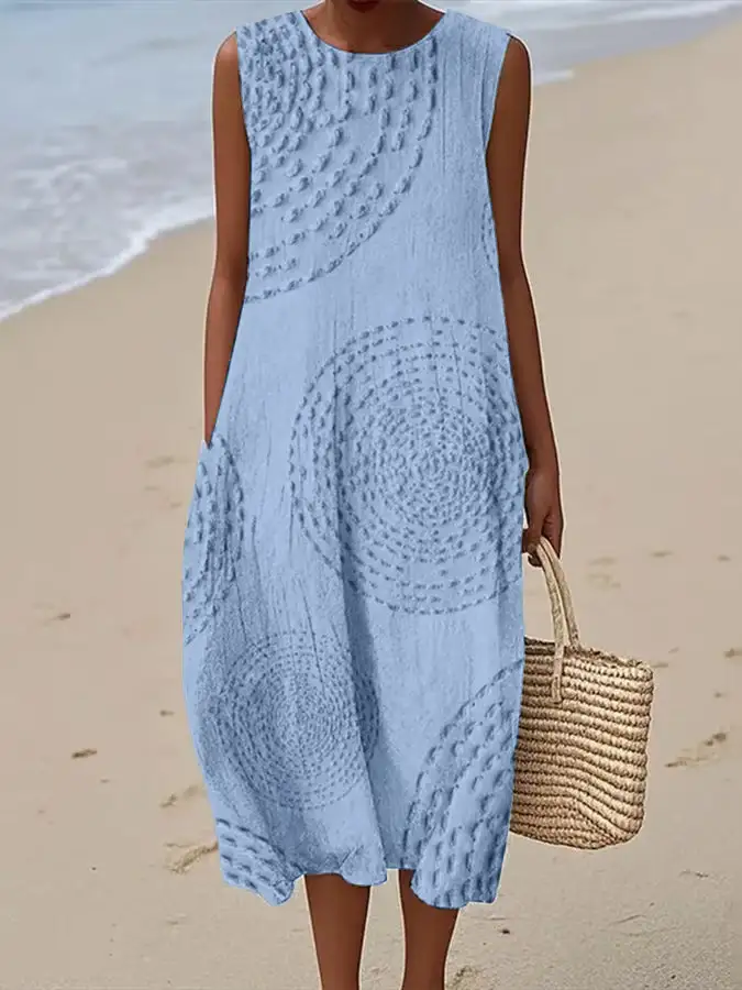  Textured Sleeveless Resort Midi Dress