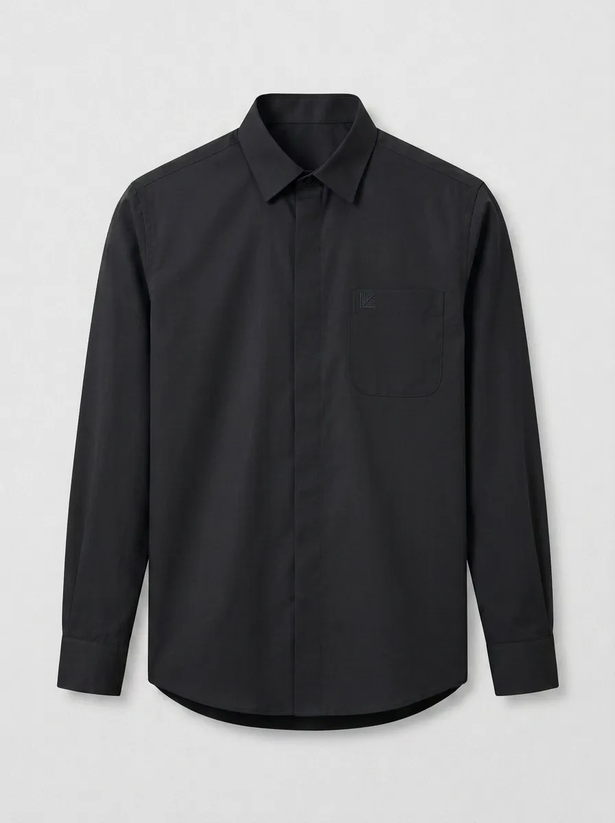 Men's Non-Iron Cotton Minimalist Logo Embroidered Long Sleeve Shirt