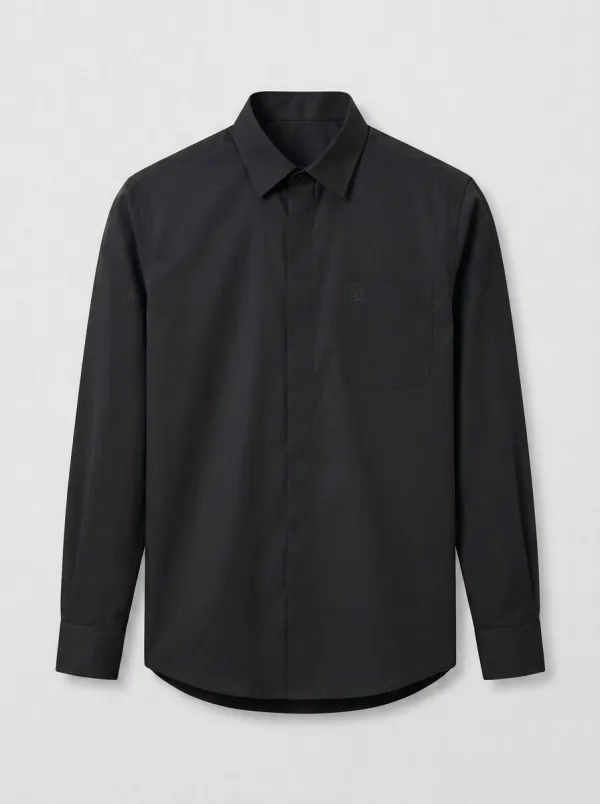 Men's Non-Iron Cotton Minimalist Logo Embroidered Long Sleeve Shirt