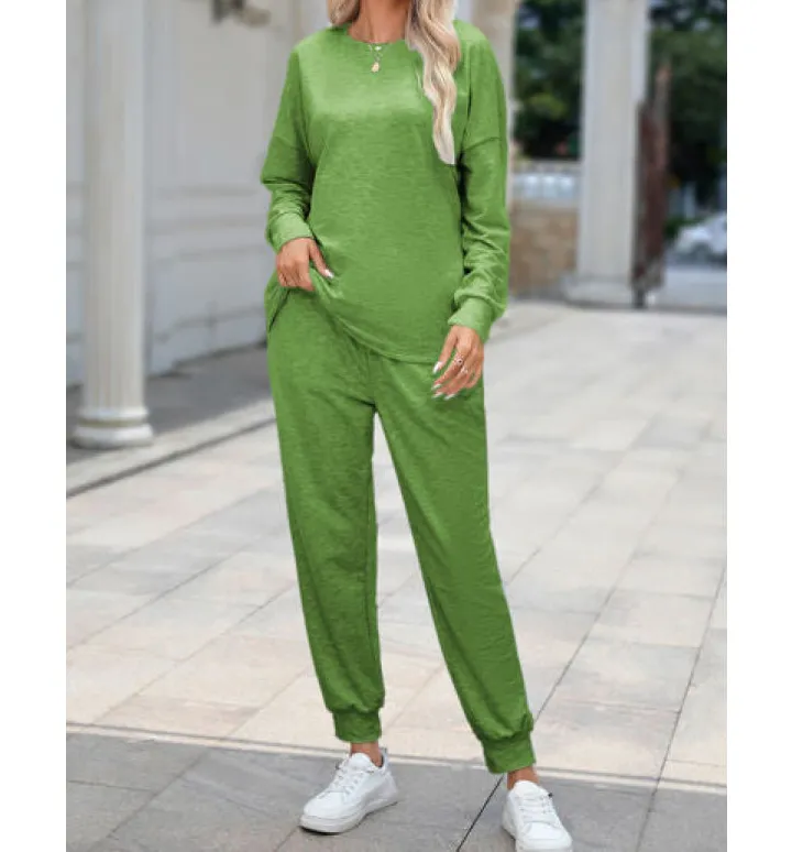 Round Neck Top and Drawstring Pants Lounge Set