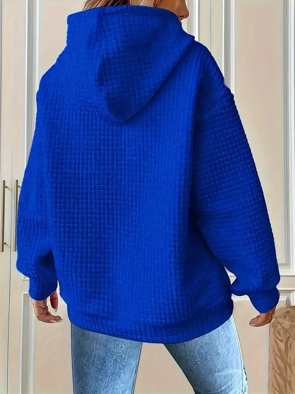 Drawstring Pocketed Textured Knit Hoodie