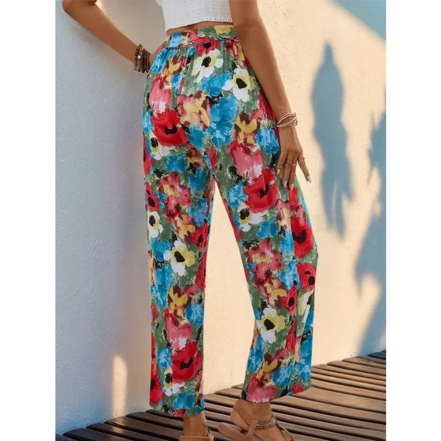 Tied Printed Wide Leg Pants