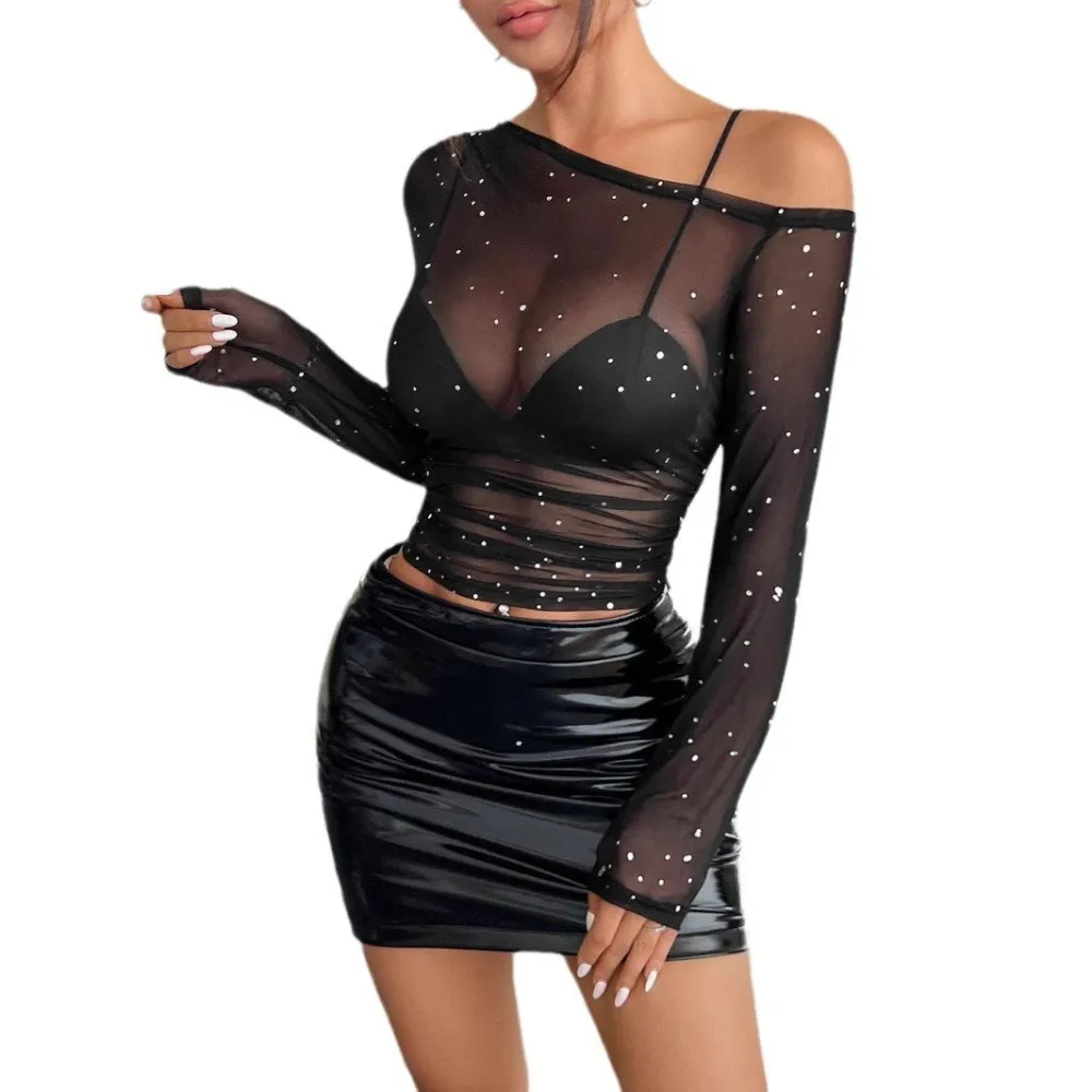 Sequin Asymmetrical Neck Blouse