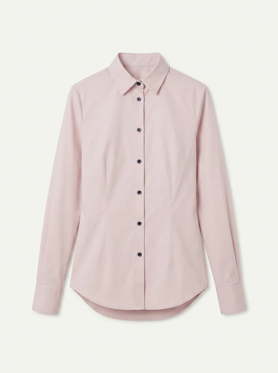 Women's Casual Business Pink Button Down Long Sleeve Shirt