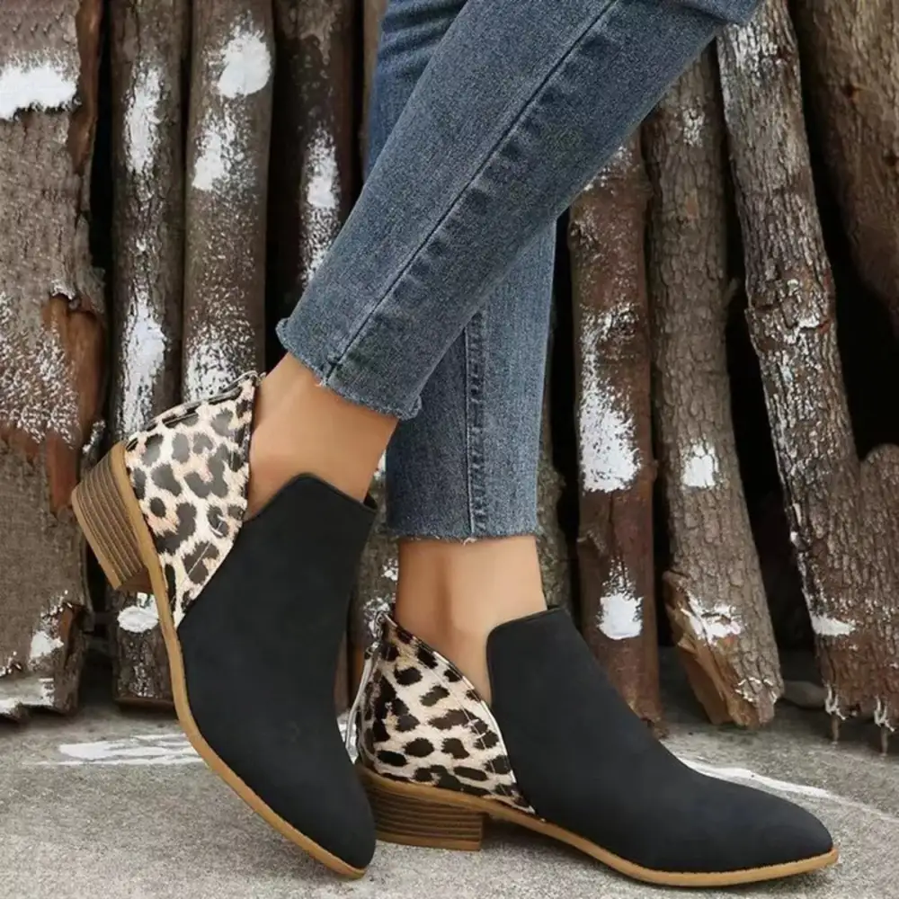 Polished Pointed Toe Block Heel Boots