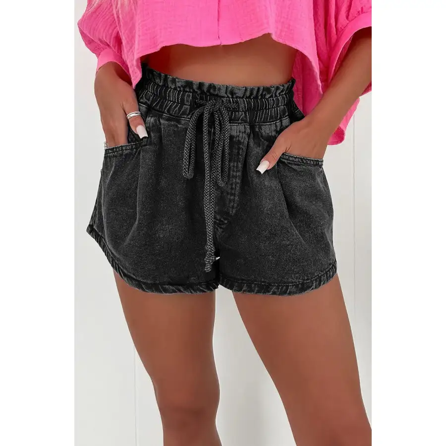 Everyday High Waist Drawstring Pocketed Denim Shorts