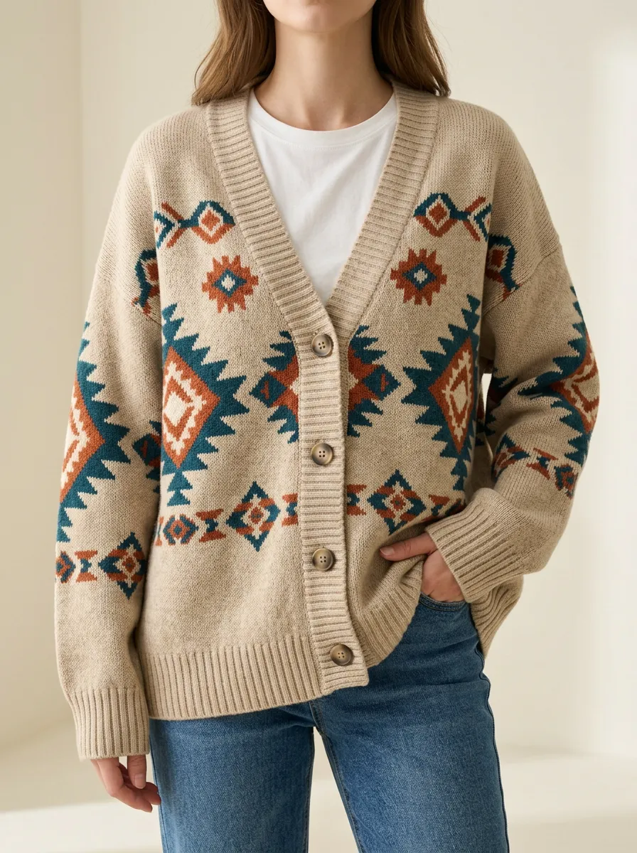 Layering Style V Neck Button Front Women's Knitted Cardigan