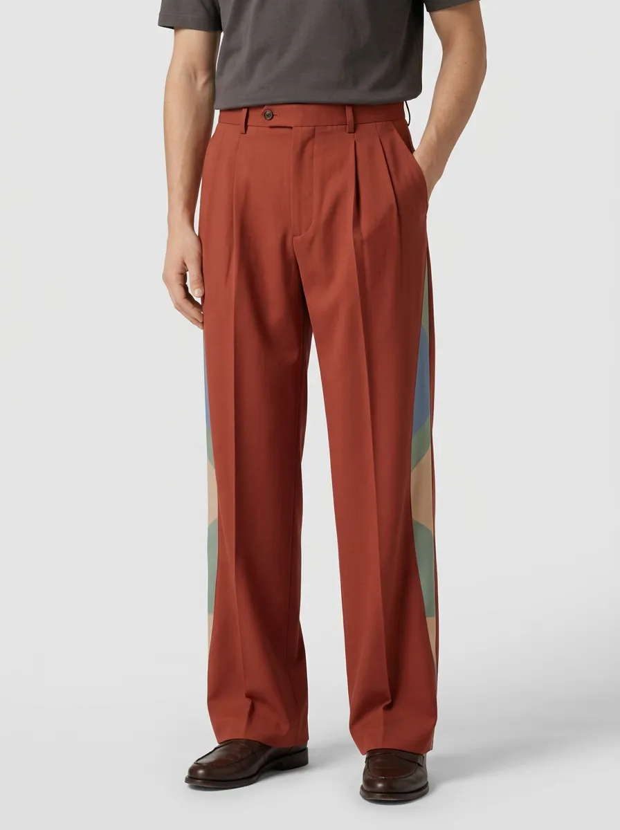 Men's Casual Fashion Colorblock Side Stripe Printed Wide Leg Pants