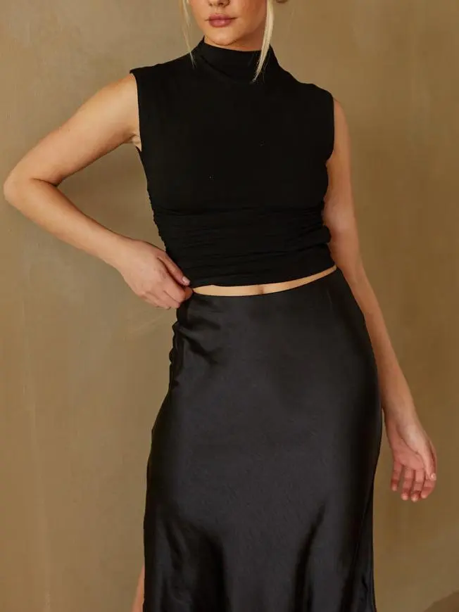 Ruched High Neck Tank Top