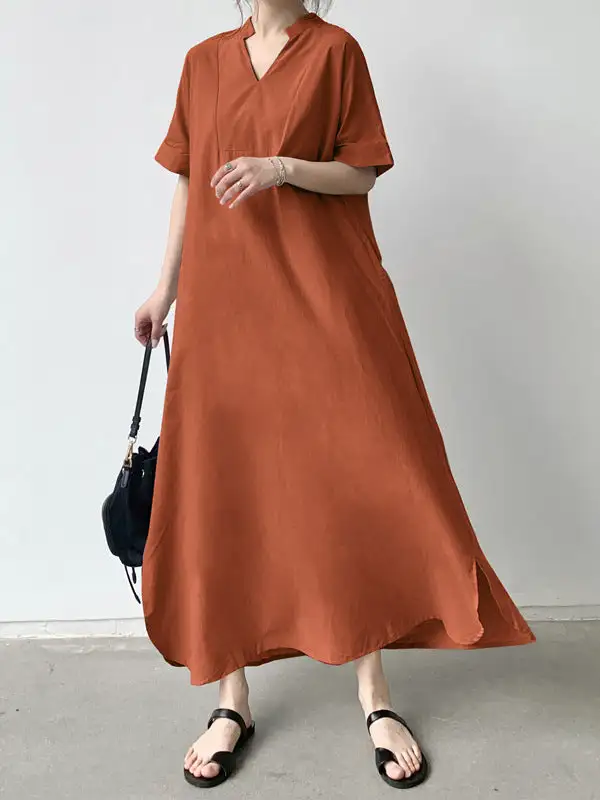 Loose Color Sleeve Neck Maxi Dress