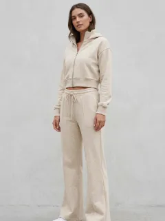 Women's Bold Minimal Cropped Hooded Jacket and Flare Pants Active Set