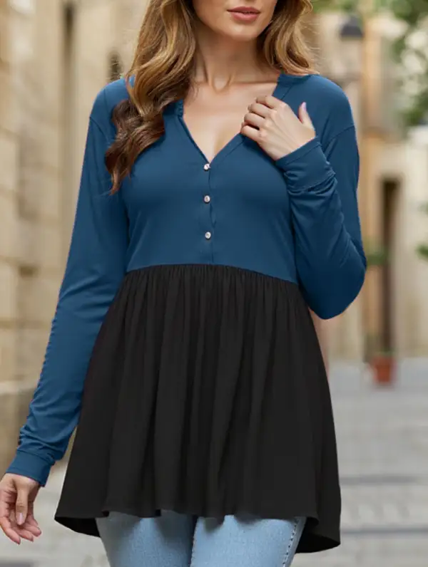 V-Neck Button-Down Tunic Top