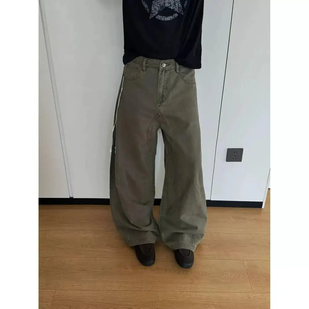Solid Structured Wide Leg Jeans
