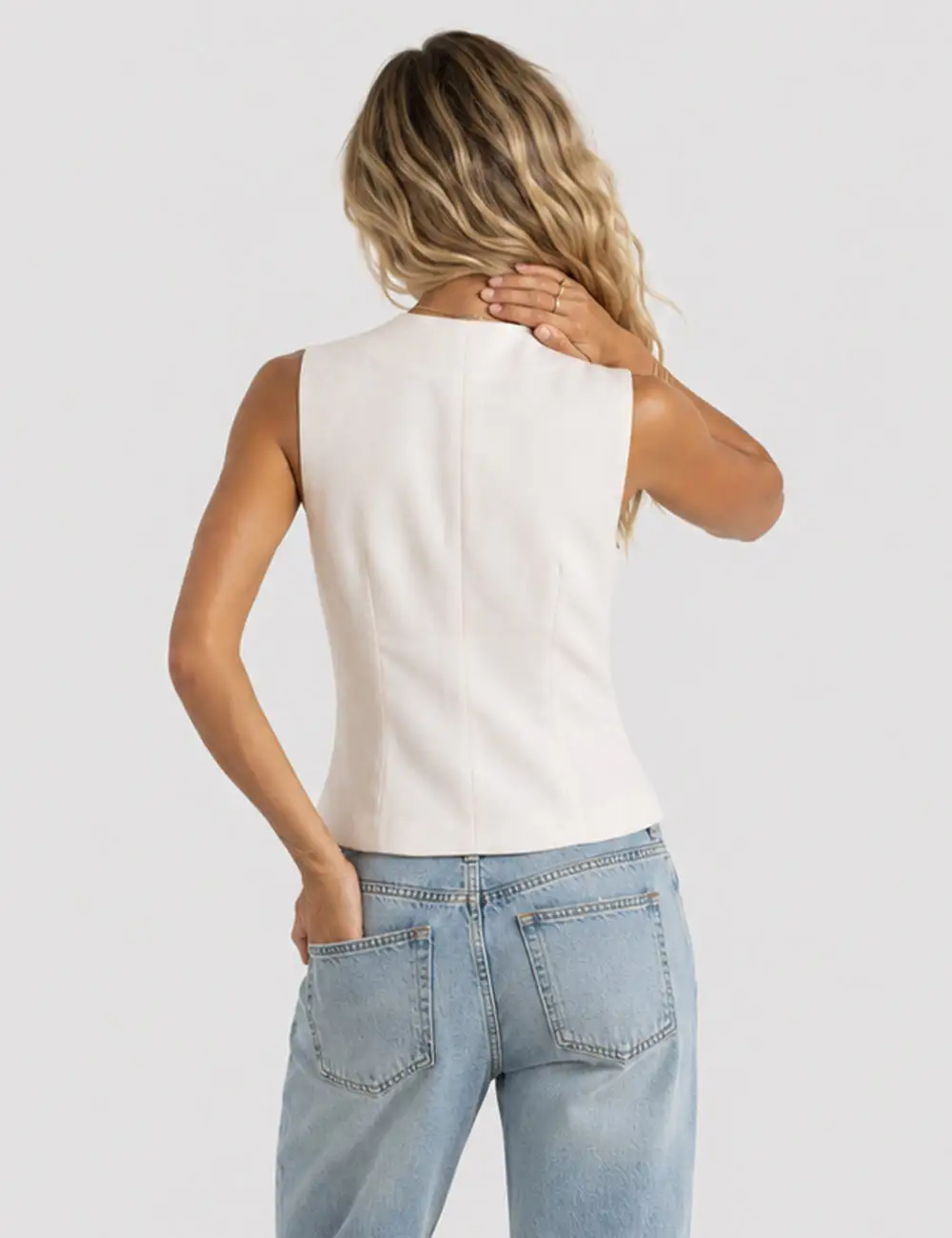 V Neck Embroidery Button Waistcoat Sleeveless Top