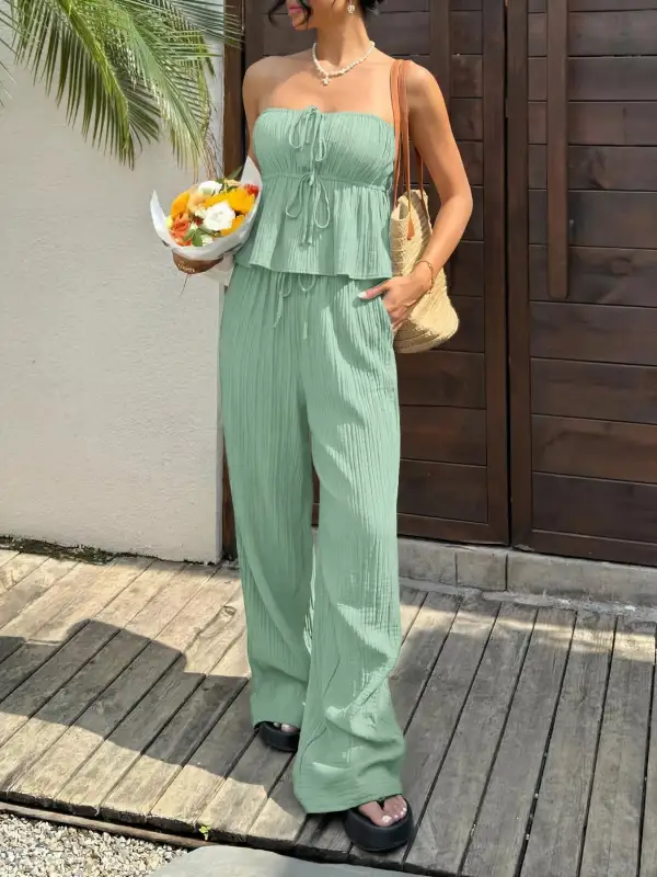 Tube Top and Wide Leg Pants Set