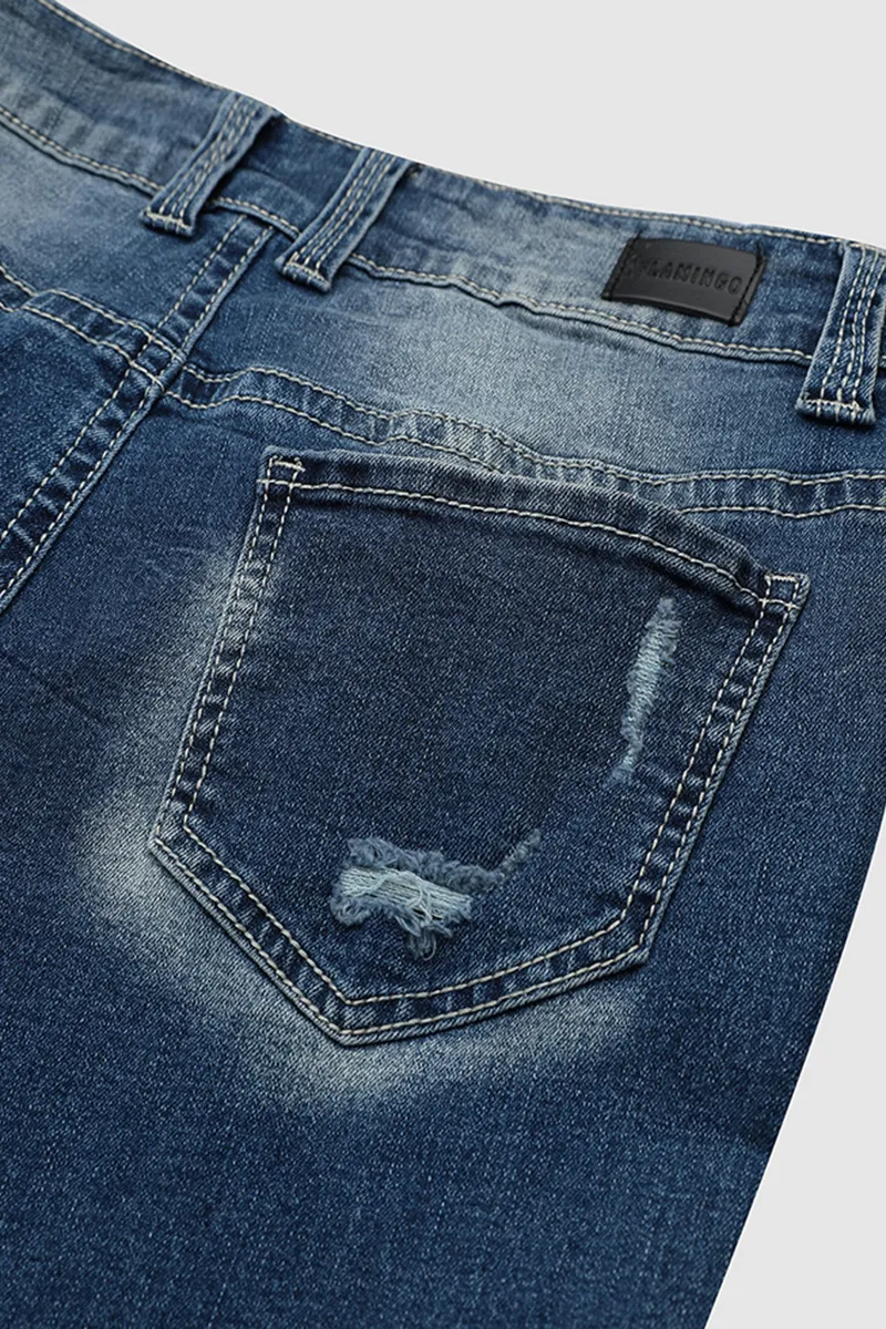 Mid Waist Wash Straight Leg Jeans