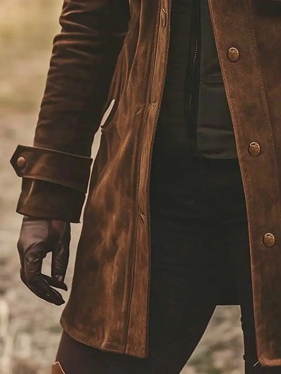 Lapel Collar Suede Vintage Coat