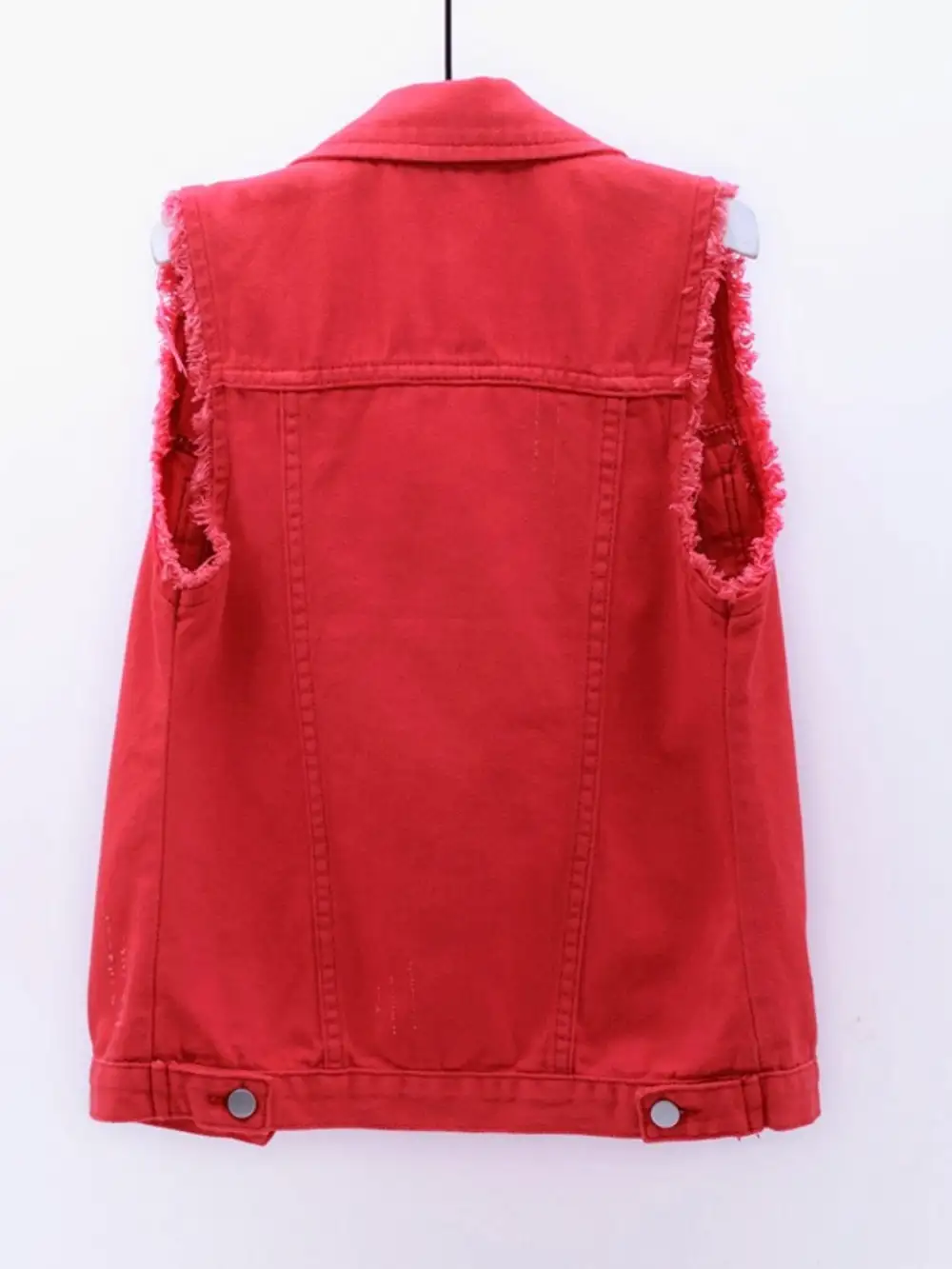 Button-down Raw-hem Sleeveless Denim Jacket