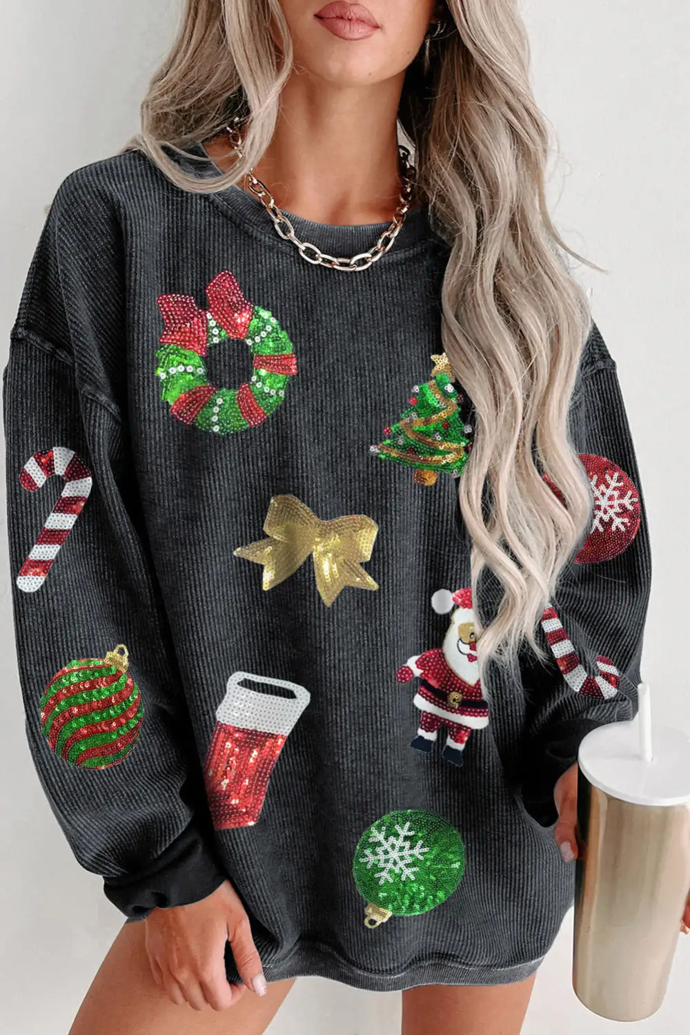 Sequined Graphic Corded Sweatshirt